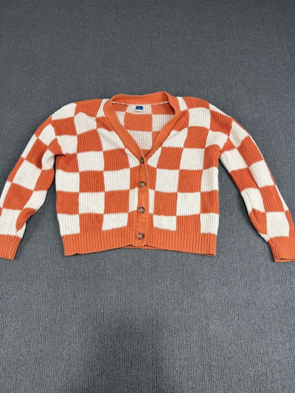 Old Navy Kids Orange & White Checkered Knit Button-Up Cardigan Size M (8)